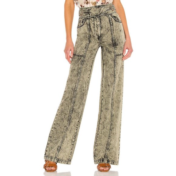 Ulla Johnson Albie Pant Acid Wash Retro Style High Waist...